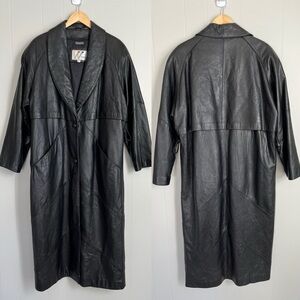 Vintage Wilsons‎ Buttery Soft Black Leather Trench Jacket Large Long Goth Matrix